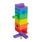 relaxdays Jeu en Bois, 48 Blocs à empiler, dé, pour Enfants dès 3 Ans, habileté, Tour infernale, Multicolore