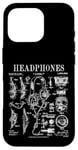 Coque pour iPhone 16 Pro Casque audio vintage breveté DJ Gamer Podcaster Musique