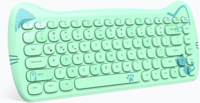 ZIYOU LANG 3060i Clavier sans Fil Rétro, Cute Chat Clavier Bluetooth Silencieux, Typewriter Rétro Round Keycap, Compact 84 Clés, QWERTY, Connexion Multi-Dispositifs pour PC Laptop Mac-Vert