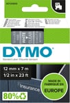 Dymo D1 etikettape, 12 mm, vit på genomskinlig