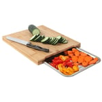 Wooden Bamboo Chopping Cutting Slicing Board with Sliding Stainless Steel Tray