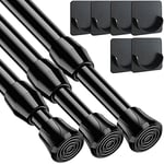 3Pcs Net Curtain Rod for Cupboards Durable Curtain Tension Rod with 6PCS Holder for Wardrobe, Kitchen, Windows 70-120CM/27.6-47.2 Inch Black(Diameter:13mm)