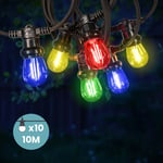 Guirlande Guinguette 10M 10 Bulbes Filament Blanc Chaud - Guirlande Lumineuse Ampoule E27 Rouge Bleu Jaune Vert - Guirlande Guinguette Led Filament