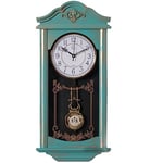 Quickway Imports Grande Horloge Murale Vintage en Plastique Aspect Bois Grand-père pour Salon, Cuisine ou Salle à Manger, Grande Taille Bleue avec Motif Vieilli doré