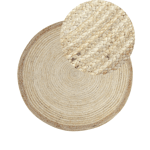 Tapis Rond Tressé Fait Main Style Boho 120 cm en Jute Beige Clair Menemen