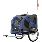 Pawhut - Remorque vélo pour chien animaux pliable 8 réflecteurs drapeau barre attelage inclus acier polyester imperméable max. 30 Kg 130L x 73l x 90H