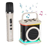 Mini machine de karaoké avec 1 microphone sans fil, haut-parleur Bluetooth TONOR pour les enfants adultes avec micro microfono sans fil et lumières LED, Girls Boys Birdday Gifts Home Party Beige