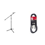 Tiger MCA68-BK Microphone Boom Stand, Mic Stand with Free Mic Clip - Black & Stagg SMC6 6 metre standard microphone cable