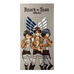 CERDÁ LIFE'S LITTLE MOMENTS Serviette de Bain Attack on Titan - Gris - 70x140cm - 100% Polyester 240gsm - Petite Serviette - Mikasa, Eren et Levi - Produit Original Fabriqué en Espagne