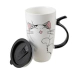 lachineuse - Mug Géant Chat Kawaii Funny Cat 600 ml - Grand Mug XXL Blanc en Porcelaine - Mug Japonais à Thé & Café - Avec Couvercle Isotherme - Funny Cat - Tasse Idée Cadeau Japon Asie - Mug Géant