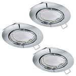 3 PACK Flush Adjustable Ceiling Downlight Chrome Steel 3 x 5W GU10 Bulb