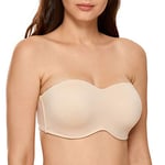 DELIMIRA Soutien Gorge sans Bretelles Grande Taille Invisible Femme Soutien Gorge avec Armature Bandeau Minimiseur sans Rembourrage Beige 105C