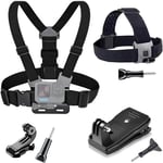 Kit Harnais Pectoral + Attache Harnais Bandeau pour la tête + Sac à Dos avec Clip Rapide, Compatible avec GoPro, Xiaomi YI, SJCAM, Camppark, AKASO et Autres Actions cam.[G1614]