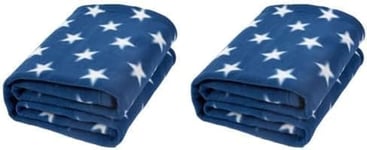 Dreamscene Flannel Fleece Stars Throw Over Bed Warm Soft Blanket Plush for Kids Sofa, Navy Blue - 50" x 60" inch (Pack of 2)