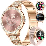 LIGE Montre Connectée Femme Bluetooth Appels pour Android iOS Sport Fitness Activity Tracker Montre Femme Connectée 1,32" HD Fréquence Cardiaque Sommeil Moniteur Elégant Diamond Rose Or Smartwatch