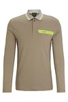 BOSS Mens Plisy 1 Interlock-Cotton Polo Shirt with Stripe and Logo Green