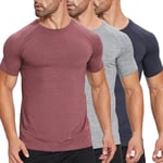 ZENGVEE 3 Pack T-Shirt Slim Fit Homme pour Fitness T-Shirt à Manches Courtes Tee Shirt Sport Séchage Rapide Respirant Baselayer Haut Running Gym(320-Black Gray WineRed-XL)