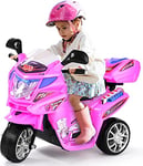 DREAMADE Moto pour Enfant 3-7 Ans avec 3 Roues, Véhicule Électrique 6 V Charge Max. 25 KG, 82 x 36 x 52,5 CM, avec Phare LED & Musique, Vitesse 3 km/h, Marche Avant/Arrière (Rose)