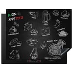 KitchenYeah© Protege Plaque Tapis Pour Induction 77x59 cm Deco Cuisine Protection Vitrocéramique Pour Cuisiniere Italien - Herbes - Épices - Ristorante - Pizza - Spaghetti - Buon Appetito