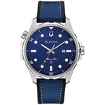 Bulova Men's Marine Star 'Series B' Silver Stainless Steel Quartz Watch, Blue Leather and Black Silicone Strap, 43mm Style: 96B419, Silver, Modern