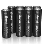 BONAI AA Piles Rechargeables Ni-MH, 2800mAh 1,2V Haute Capacité Réelle Batterie Rechargeable, 1200 Cycles, Économique et Écologique, Faible Auto-décharge Lot de 8 Piles (Pré-Chargées)