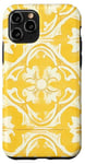 Coque pour iPhone 11 Pro Carrelage floral jaune avec détails ornementaux