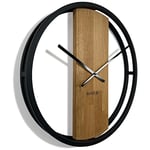 FLEXISTYLE Grande Horloge Murale Loft Ovale en métal Noir 3D XXL Moderne en Bois Salle de Bain Salon (50 cm de diamètre)