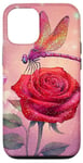 Coque pour iPhone 15 Pro Jolie rose rouge et libellule avec étoiles et libellules roses