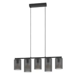 Eglo Suspension luminaire Colomera, lampe de plafond suspendue à 5 abat-jour, lustre élégant pour salle à manger, métal noir et verre fumé, douille E27, 80 cm