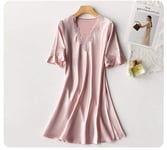 CIDCIJN Chemise De Nuit Pyjama Femme,Summer Silky Satin Women Nightgown Sleepwear Casual Night Dress Oversized Sleep Shirt Sexy Nightshirt Female Sexy Home Dress, Rose Clair,L