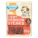 Good Boy - Chewy Venison Steaks - Dog Treats - Made with Natural Venison - Gluten Free Dog Treats - 80 g (Pack of 12)