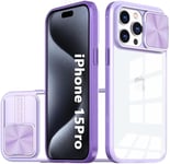 OUBELI Coque Transparente pour iPhone 15 Pro Case avec Lentille Coulissante Caméra Protection Étui Jamais Jaune Antichoc Silicone TPU Bumper + Premium PC Coque Rigide-Violet.