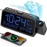 Projection Alarm Clocks Bedside, Digital Clock with Projector on Ceiling Wall, Dual Loud Alarm Clock with FM Radio, Weekend/Weekday Mode, Date, Temp, Night Light, Snooze