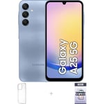 Samsung Galaxy A25 5G -puhelin, 256/8 Gt, sininen + silikonisuoja ja panssarilasi