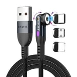 Statik 360 Magnetic Phone Charger Cables, Magnetic Charger Cable, Magnetic Charging Cable Type C for iProduct, Micro USB & USB C, Magnetic USB C Charging Cable, 3 in 1 Charger Cable, Black, 3FT/1M