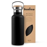 Bambaw Gourde Isotherme 500ml, Gourde Noire, Thermos Inox, Gourde Velo, Gourde Sans BPA, Gourde Réutilisable, Gourde Isotherme Sport 500ml – Noir Onyx