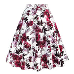 VBHJK Jupe pour Femme,Blanc Taille Haute Plissée Fleurs Rouges Feuille Imprimer Fermeture À Glissière Au Dos Élégant Printemps Été Jupe Rétro Extensible Polyvalente pour Les Femmes Filles Parti Bu