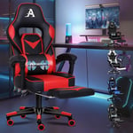 ALFORDSON Chaise Gaming Chaise de jeu masseur à 2 points, Ergonomique Fauteuil Gaming, chaise de bureau ergonomique, réglable et inclinable, Siège Gamer, chaise de maison en cuir PU, max. 180kg, Rouge