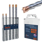 Presch SDS-plus Carbide Drill Bit Set X4-5 pcs - Reinforced Concrete Drill Bit with 4 Cutting Edges and Dowel Length Indicator - Drill Bit for Concrete, Granite, Brick, Masonry - Ø 5-10mm