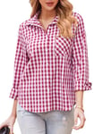 Zeagoo Chemise en Flanelle Légère à Carreaux et Manches Longues Coupe Classique Femme Coton Chemise Bucheron Western Décontractée Classique Retro Ecossaise Casual Blouse