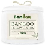 Bambaw - Taie Oreiller 50x70 cm (Lot de 2), Taies d’Oreiller 100% Bambou, Taies d'oreiller Blanches, Anti-acariens et Hypoallergénique, pour la Peau et Les Cheveux