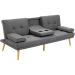 Homcom - Canapé convertible 3 places design scandinave inclinaison dossier réglable 3 niveaux dossier central rabattable 2 porte-verres bois massif