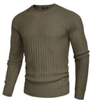 Pull Homme Vert Chaud Ample Uni Pull d'hiver pour Homme Basique Maille Fine M Vert Armée -1