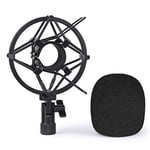 SUNMON Q2U Support de microphone anti-chocs avec pare-brise en mousse pour absorber les vibrations et le bruit, filtre anti-pop adapté pour Samson Q2U USB/XLR Dynamic Mic