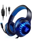 Pacrate Gaming Headset for PS4/PS5/Xbox One/Nintendo Switch/PC, PS4 headset with Microphone Xbox Headset with LED Lights, Noise Cancelling PS5 Headset for Kids Adults - Blue