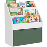 Aiyaplay - Bibliothèque étagère multi-rangement enfant - 3 étagères, grand tiroir - mdf blanc vert