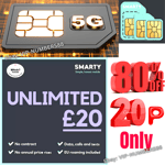 SMARTY UNLIMITED DATA GB ,CALLS & TEXT Sim Card Pay As You Go Tri Sim 4G 5G UK