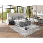 Vente-unique.com Ensemble complet boxspring tête de lit avec leds + sommiers relaxation électrique + matelas + surmatelas - 2 x 80 x 200 cm - Tissu - Gris clair - ASTEMI de PALACIO