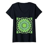 Womens Ailanthus Leaves Pattern Design Cut Out Lime And Tea V-Neck T-Shirt