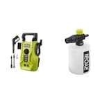 RYOBI - Nettoyeur Haute Pression 1400 W - 100 Bars - 360 L - Flexible 5 m PVC - Lance Vario - RY100PWA & Buse détergent 750 ML pour Pistolets Haute Pression RAC748